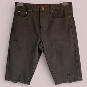 POL Black Denim High Waisted Distressed Shorts 12" Side Medium